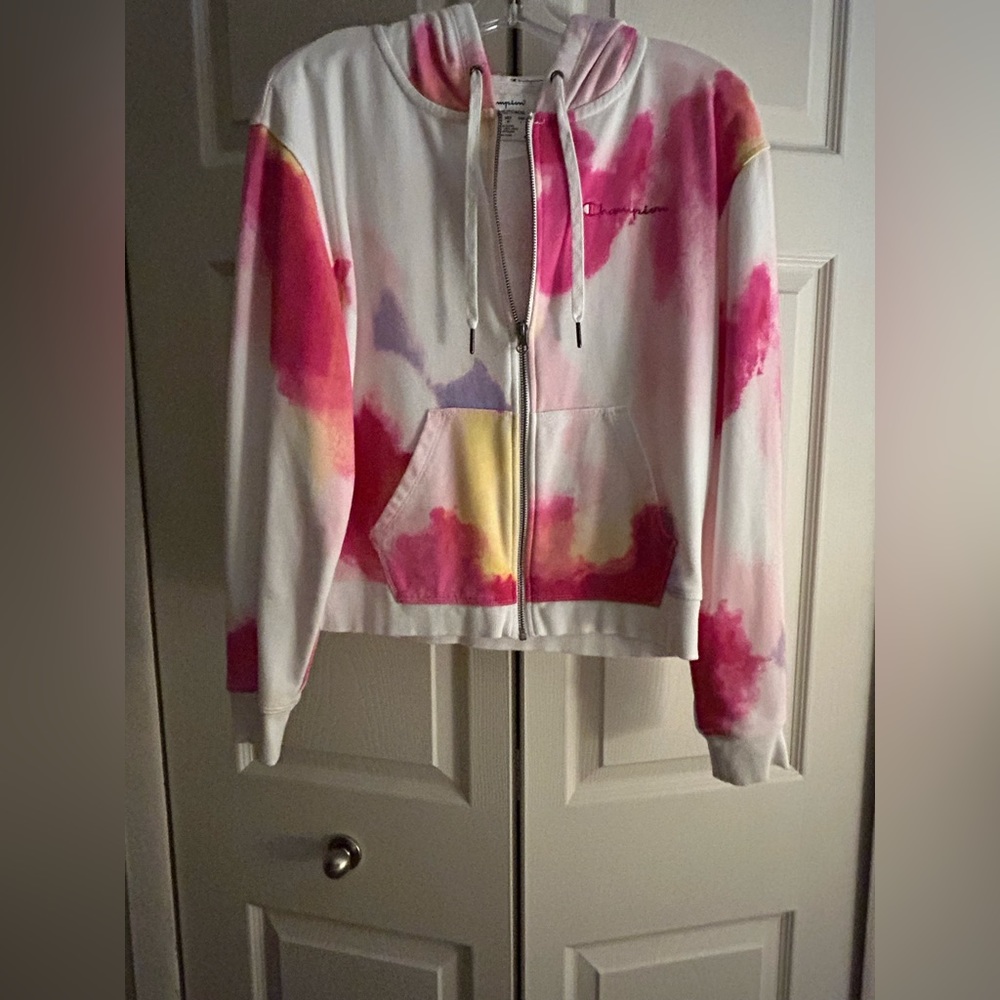 Champion Tie Dye Pink Zip Up Hoodie